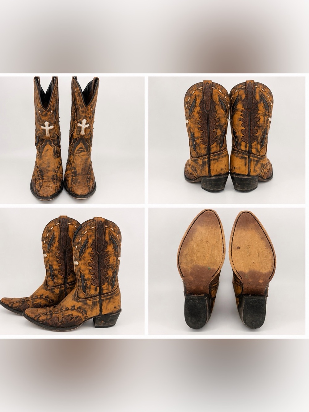 Dan Post Youth Cowboy Boots Size 5 Brown Leather Cross Western Boots